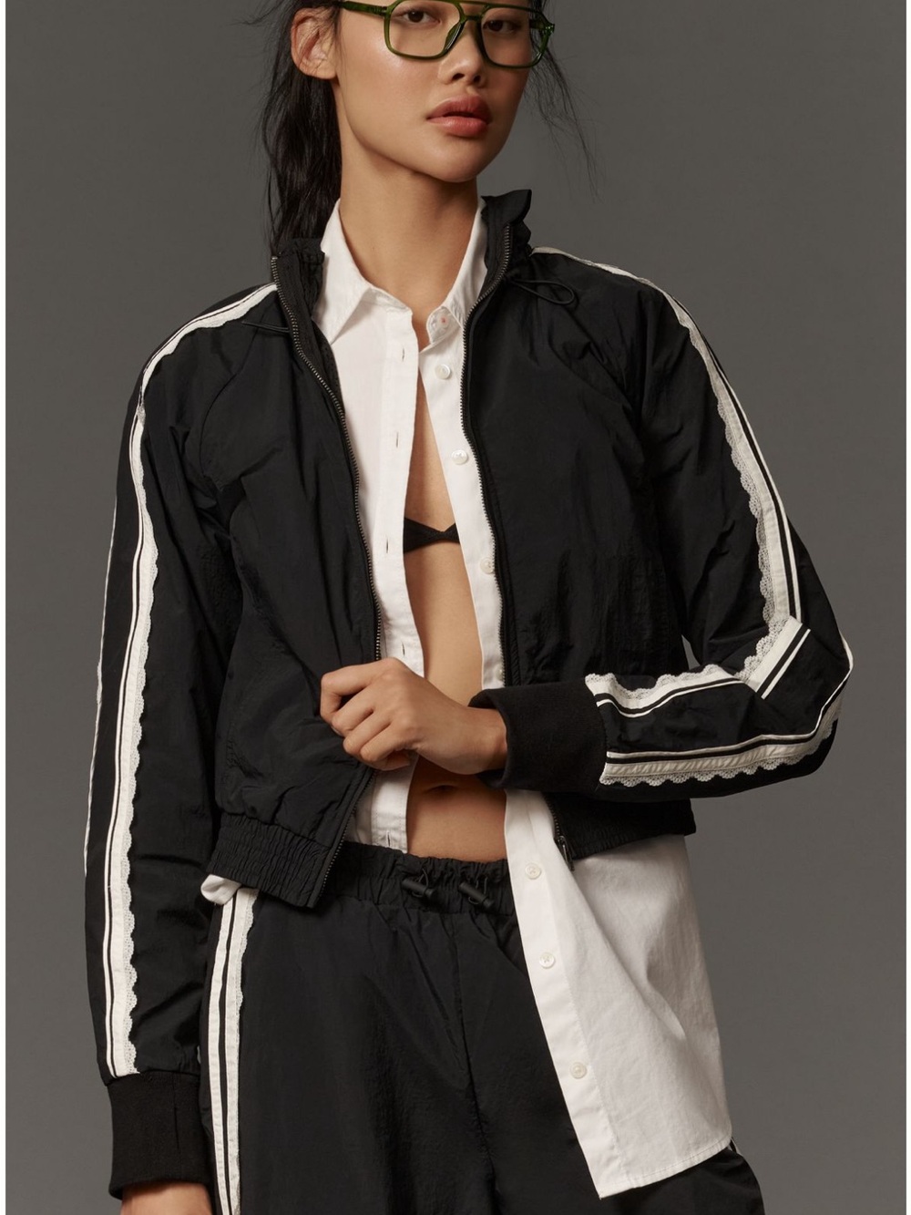Anthropologie Daily Practice Lace-Trim Track Jacket